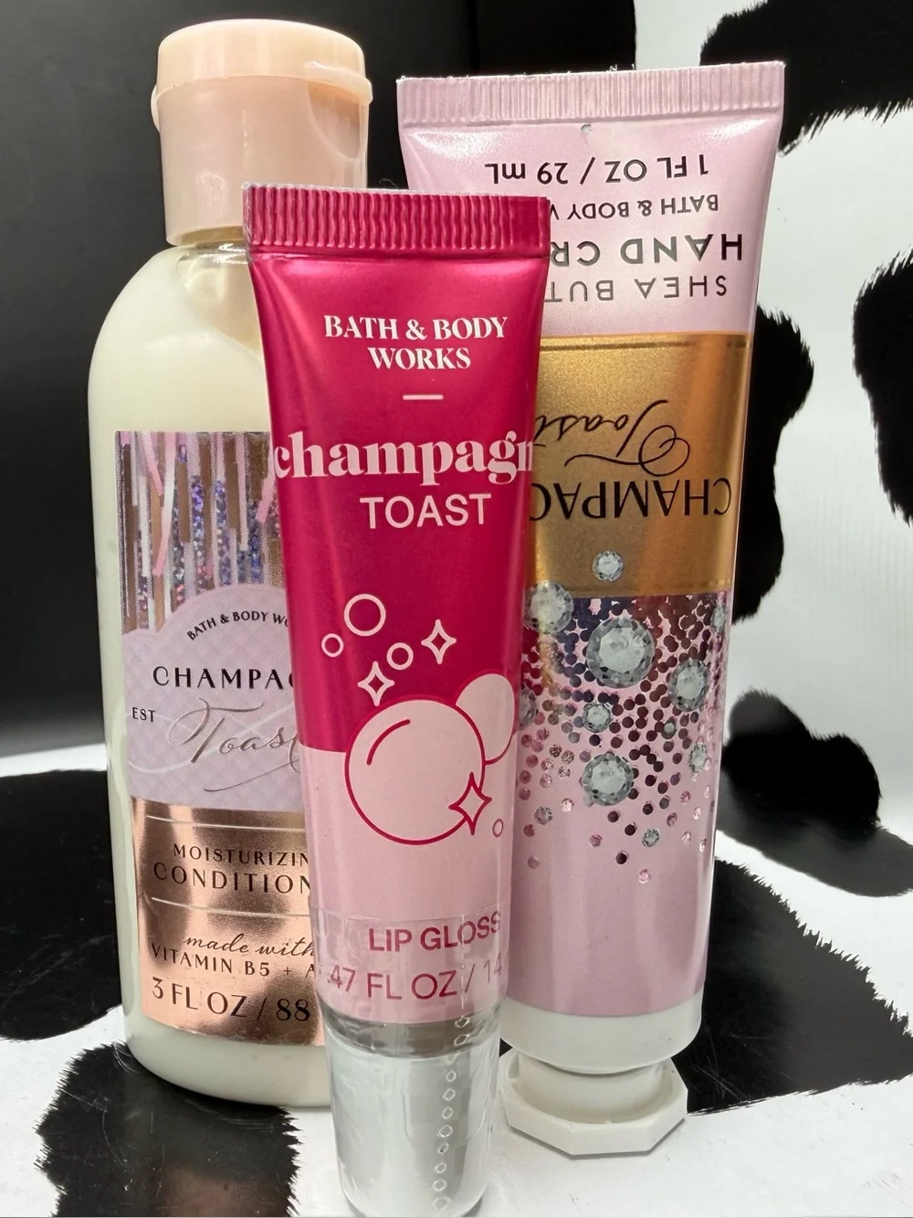 Bath & Body Works Champagne Toast Lip Gloss, Conditioner & Lotion Travel Set